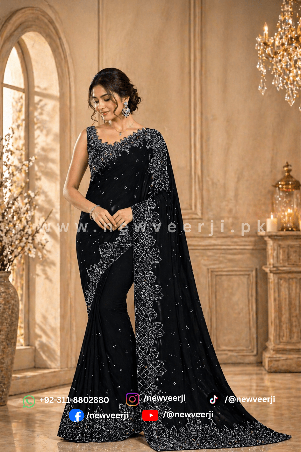 Chiffon Saree Stone Work All Over - New Veer Ji