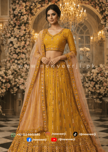 Elegant Mustard Bridal/Mehndi Lehenga - New Veer Ji