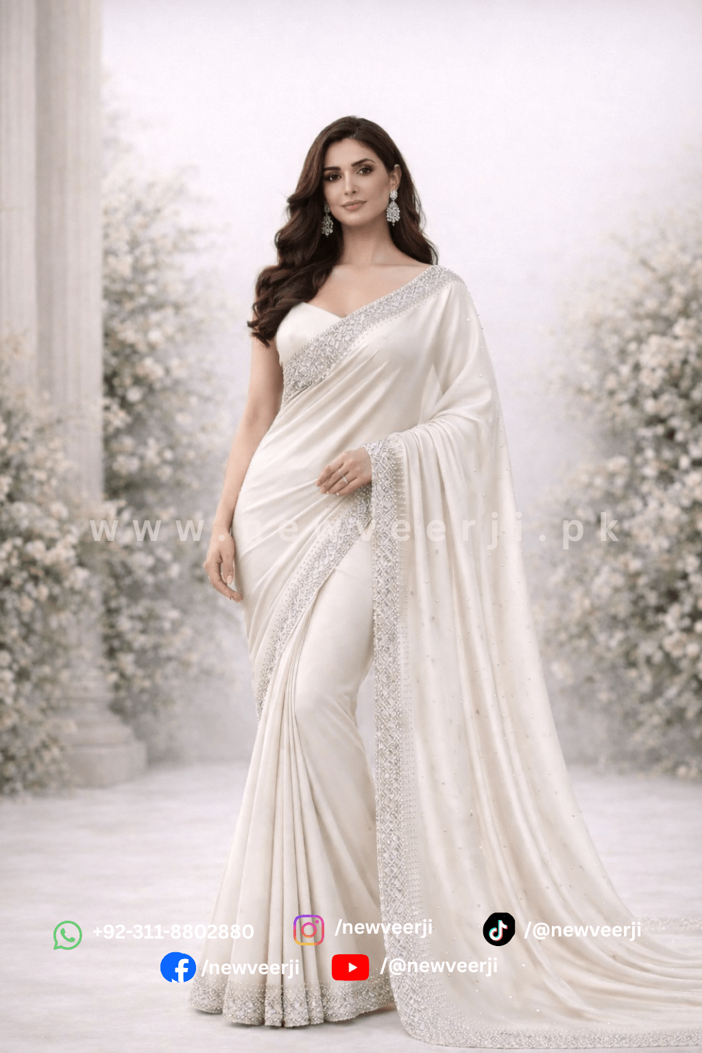 Elegant Off White Crinkle Silk Saree - New Veer Ji