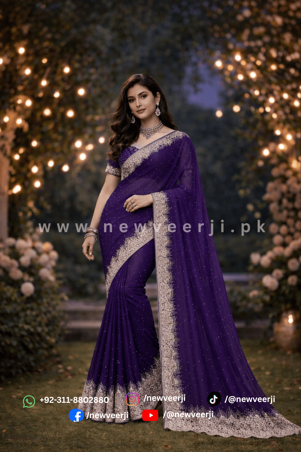 Elegant Sand Silk Saree with Fine Stone Work - New Veer Ji