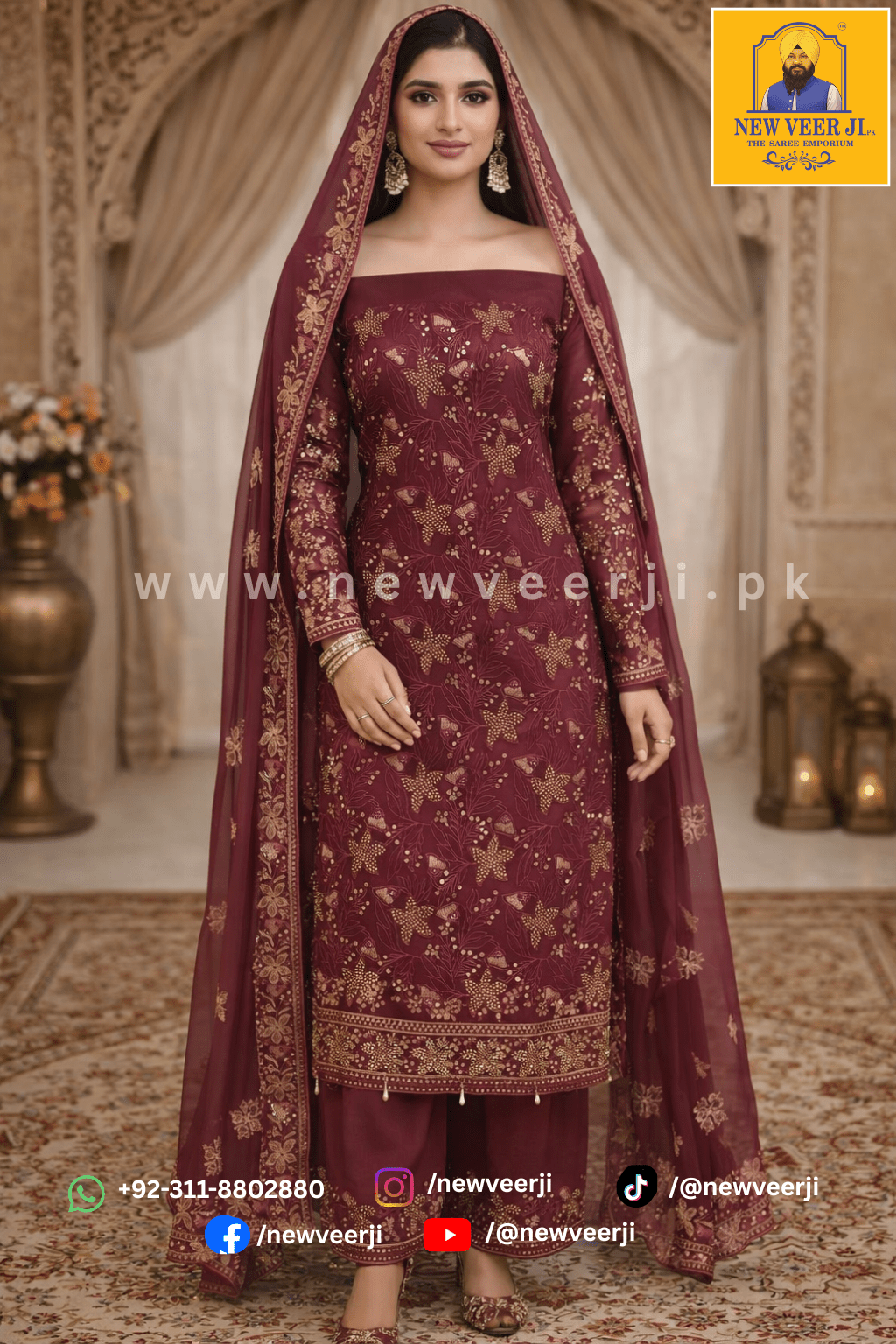Fancy Suit Organza 3p - New Veer Ji