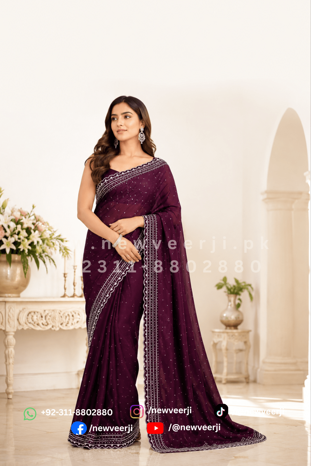 Indian Crinkle Silk Saree - New Veer Ji