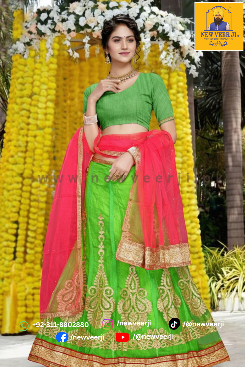 Indian Net Lehnga D1003 Color Green by Missgunni - New Veer Ji