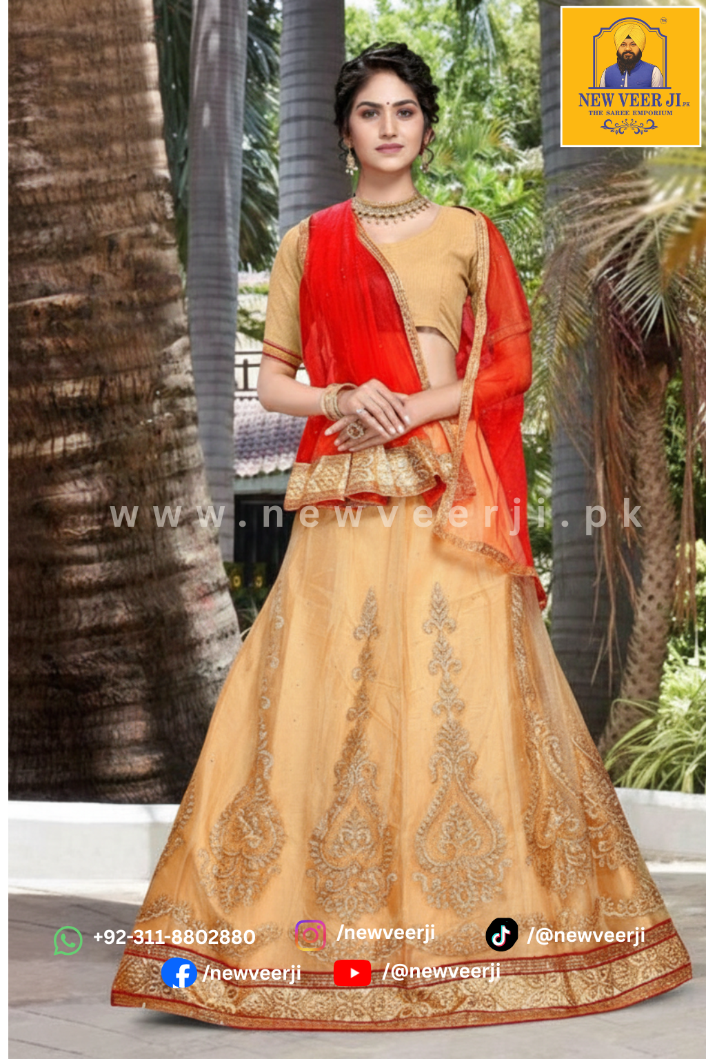 Indian Net Lehnga D1004 Color Peach by Missgunni - New Veer Ji