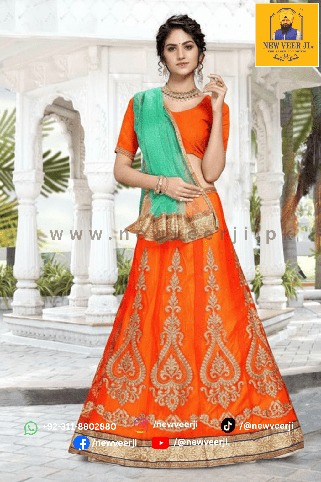 Indian Net Lehnga D1005 Color Orange by Missgunni - New Veer Ji