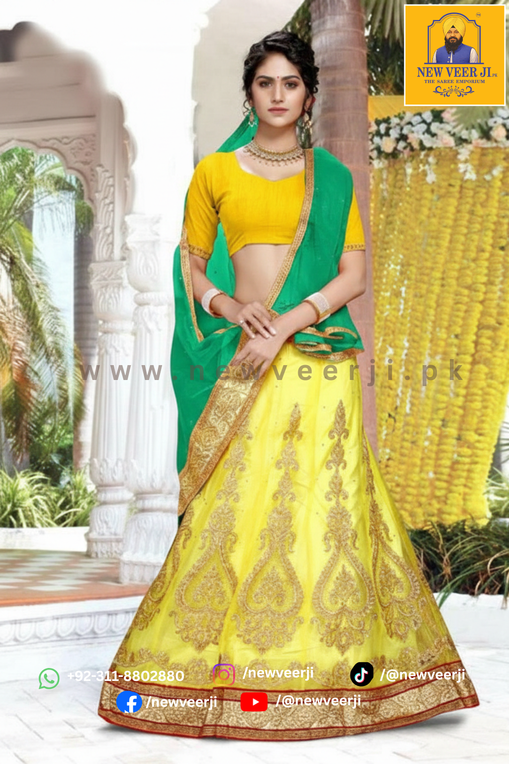 Indian Net Lehnga D1006 Color Yellow by Missgunni - New Veer Ji