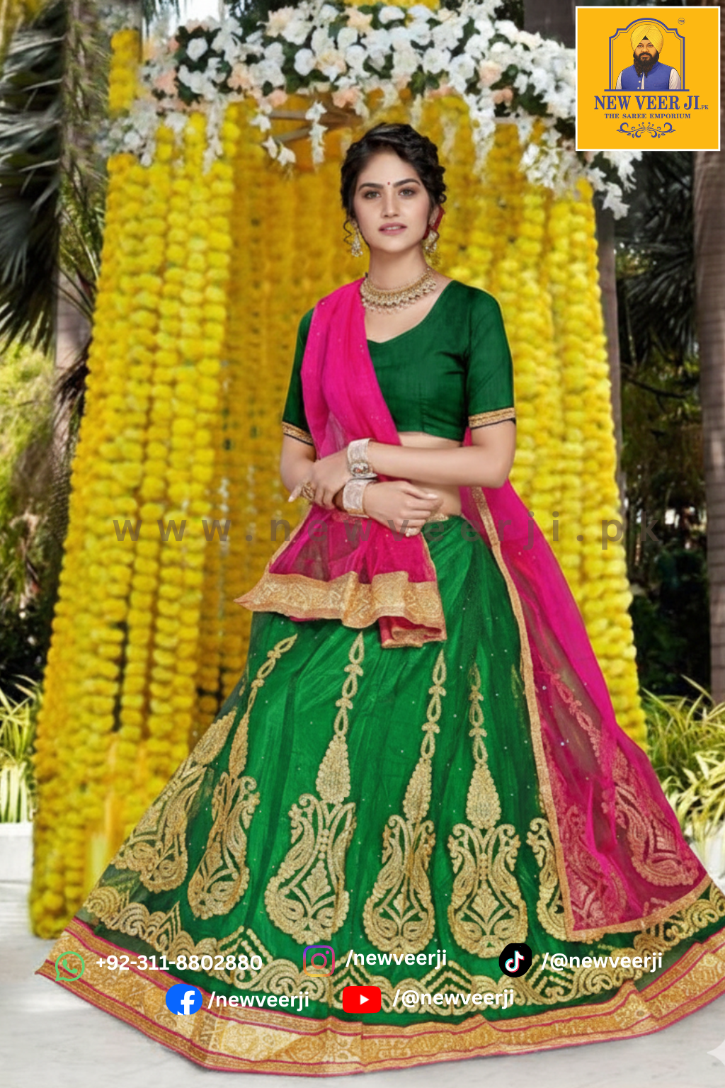 Indian Net Lehnga D1007 Color Bottle Green by Missgunni - New Veer Ji