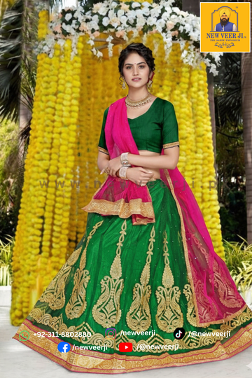 Indian Net Lehnga D1007 Color Bottle Green by Missgunni - New Veer Ji