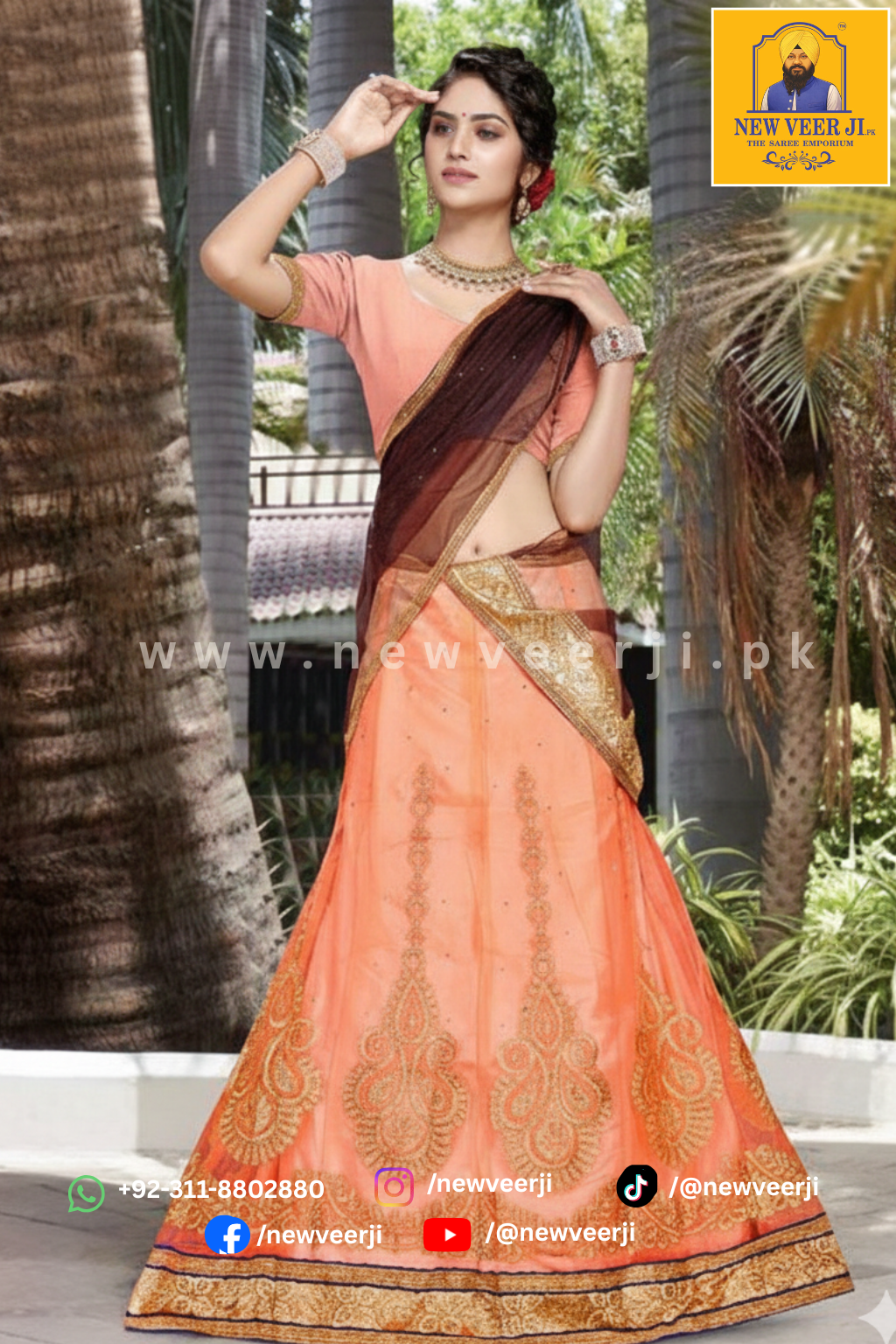 Indian Net Lehnga D1008 Color Peach by Missgunni - New Veer Ji