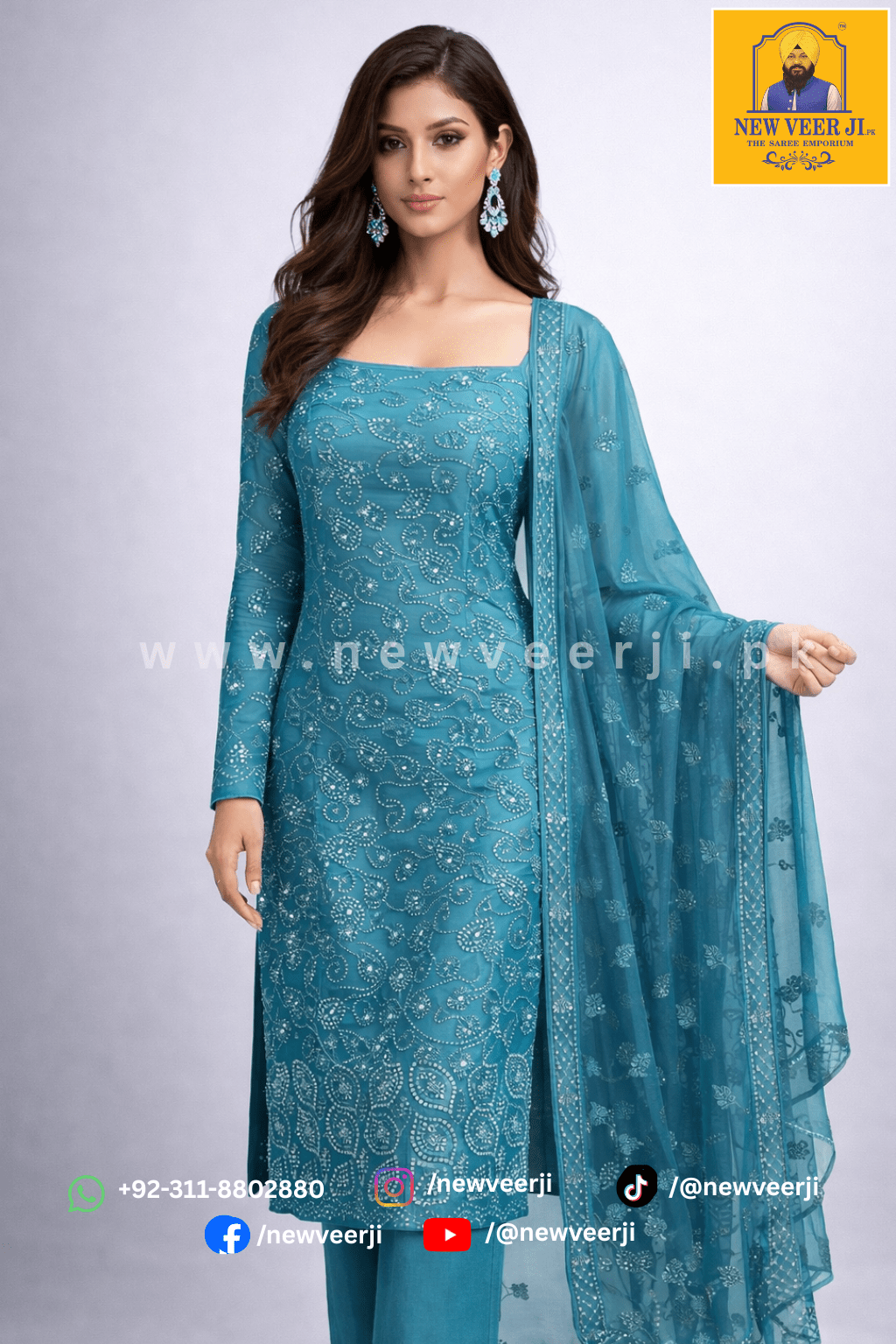 Korean Silk Suit 3pc - New Veer Ji