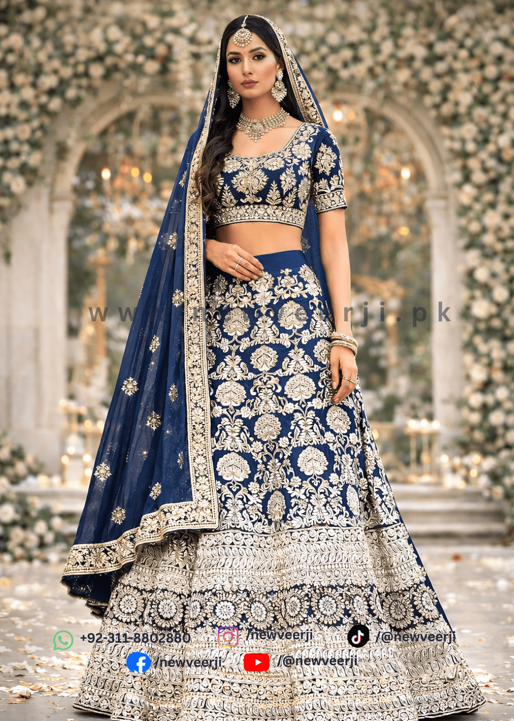 Luxury Navy Blue Bridal Lehenga with Antique Dori Zari Work - New Veer Ji