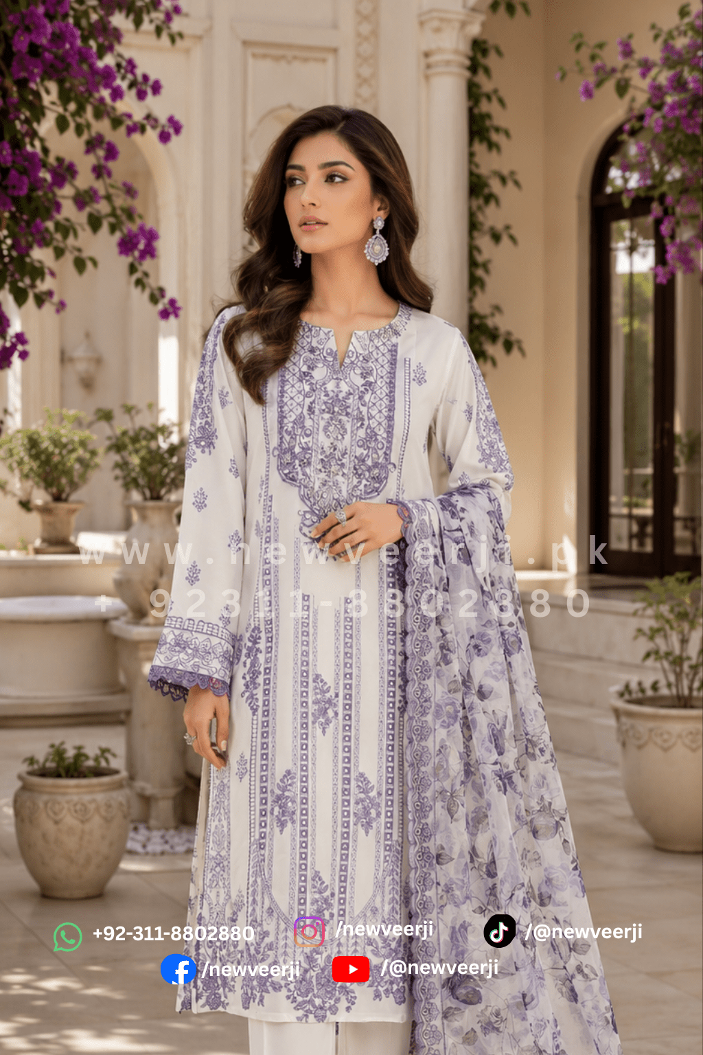 Premium 3 Piece Lawn Suit - New Veer Ji