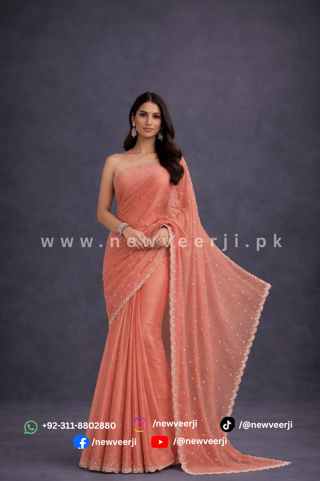 Shimmery Organza Saree - New Veer Ji