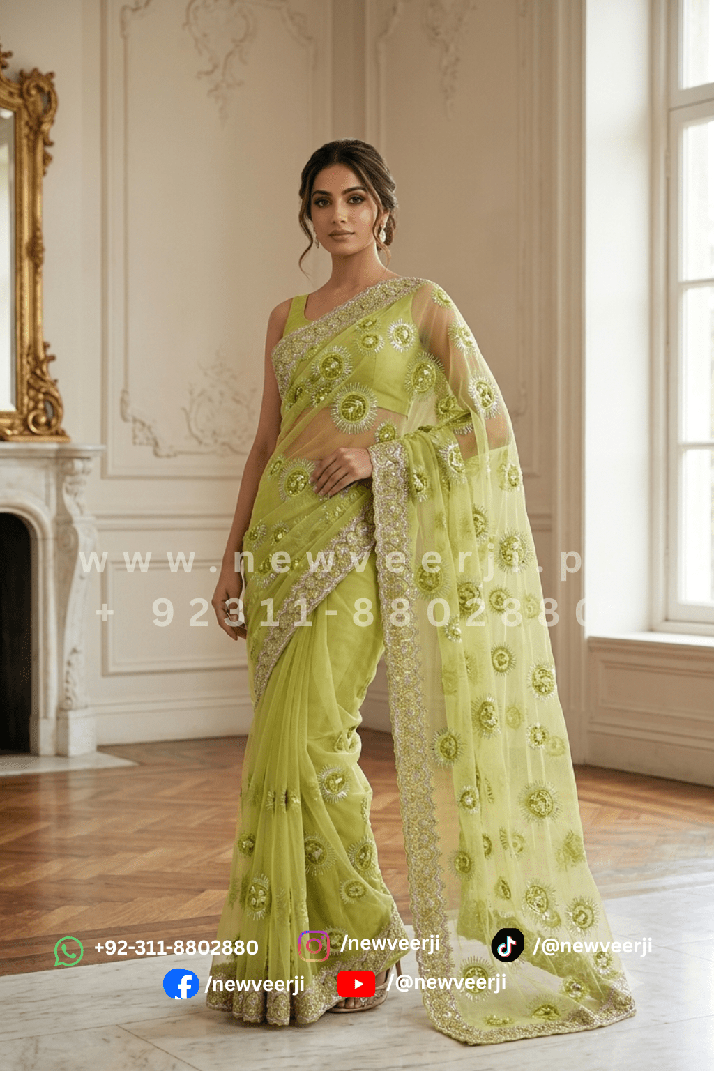 Soft Net with thread embroidery Saree - New Veer Ji
